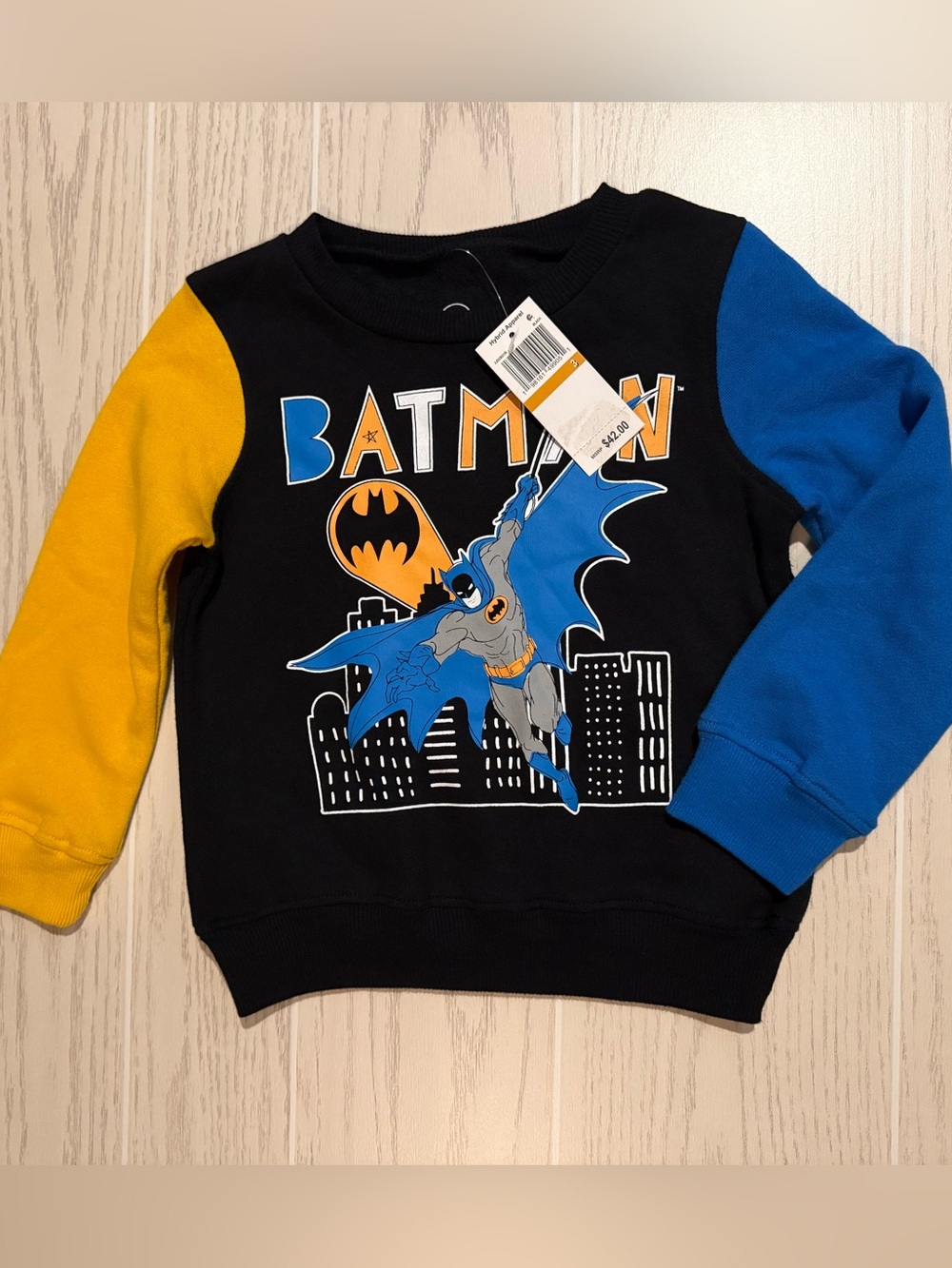Hybrid Apparel Batman Fleece Sweatshirt Toddler Boys Size 3 Colorblock NWT